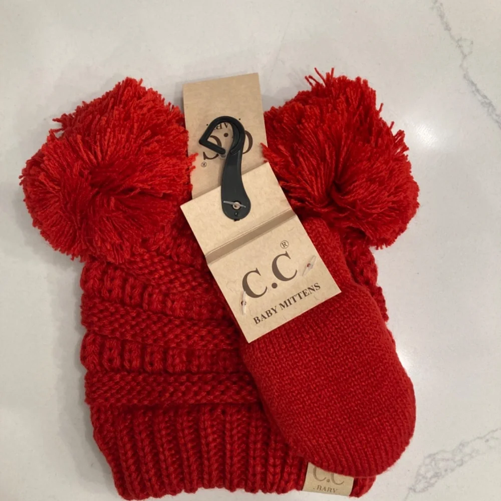 C.C Baby  Red  Double Pom With Mittens